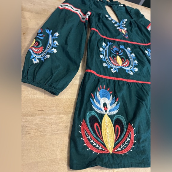 Anthropologie Green Embroidered Long Sleeve Dress - Picture 4 of 10